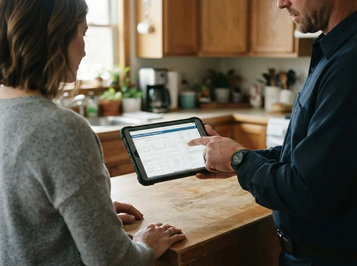 HVAC technician inspecting a heating & cooling system in Sidell, IL